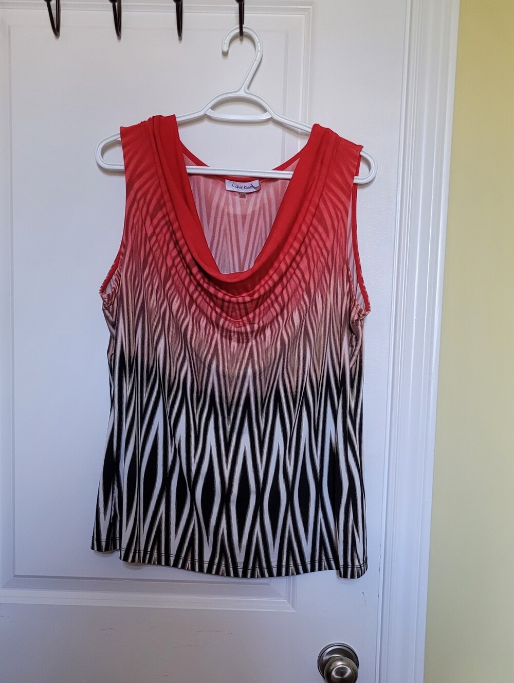 Calvin Klein blouse sleeveless top shirt tank red beige black stripes XL plus